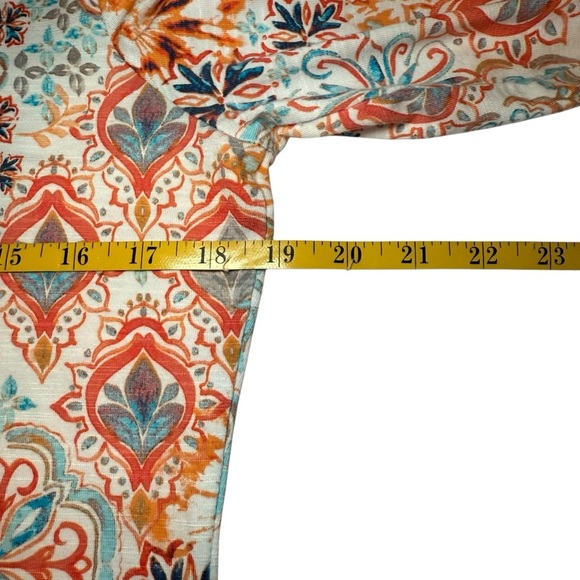 T By Talbots Orange Freshwater Medallion Split Neck Ruched Side Top Medium EUC - Picture 6 of 10